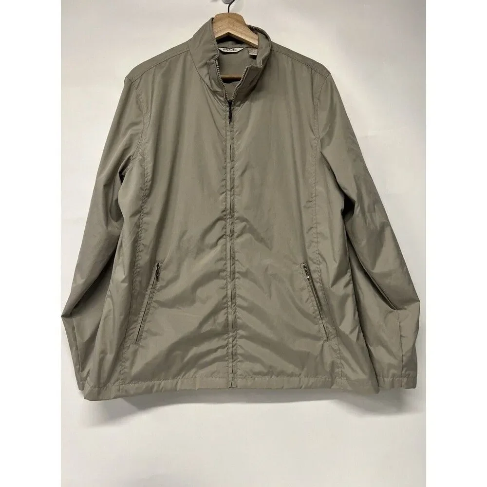 Ping Golf Lightweight Jacket Full Zip Beige Tan Pockets Size Large Men’s